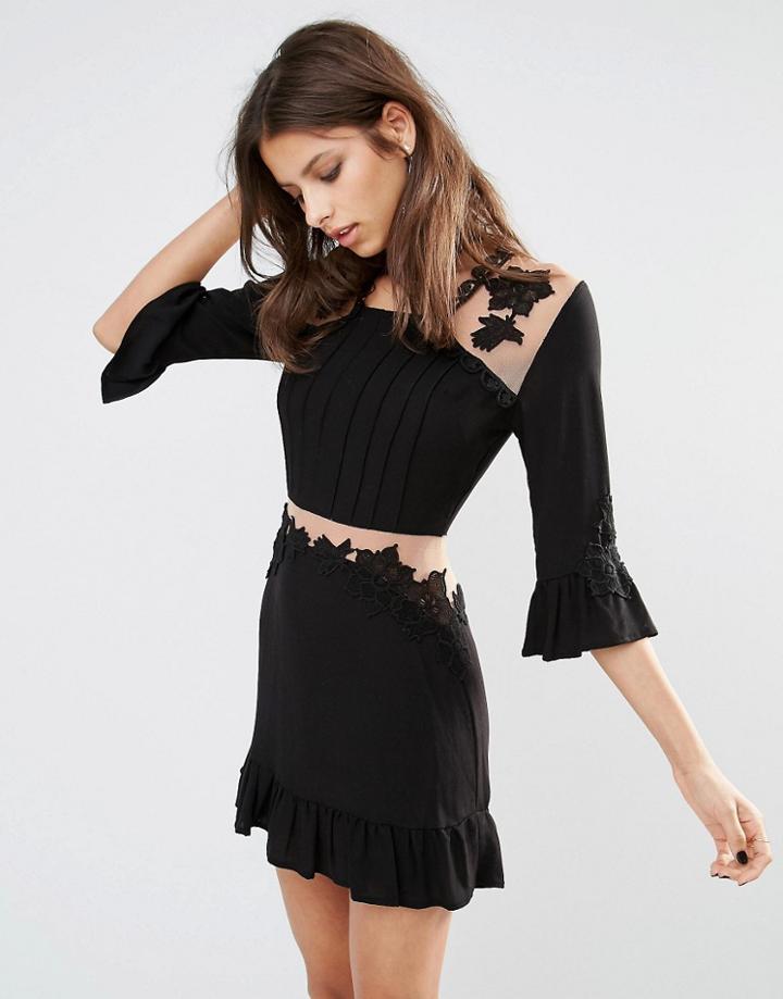 For Love And Lemons Lilou Dress With Applique - Black
