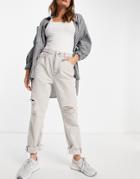 River Island Ripped Knee Mom Jeans In Ecru-white