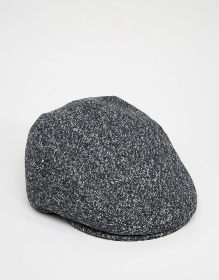 Asos Flat Cap In Charcoal Nep - Charcoal