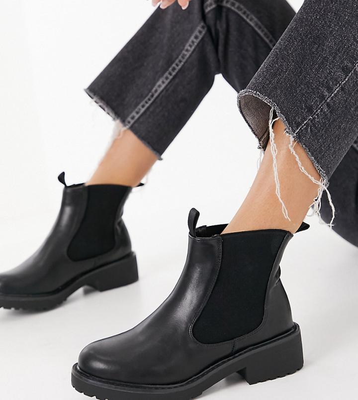 London Rebel Wide Fit Chelsea Ankle Boots-black