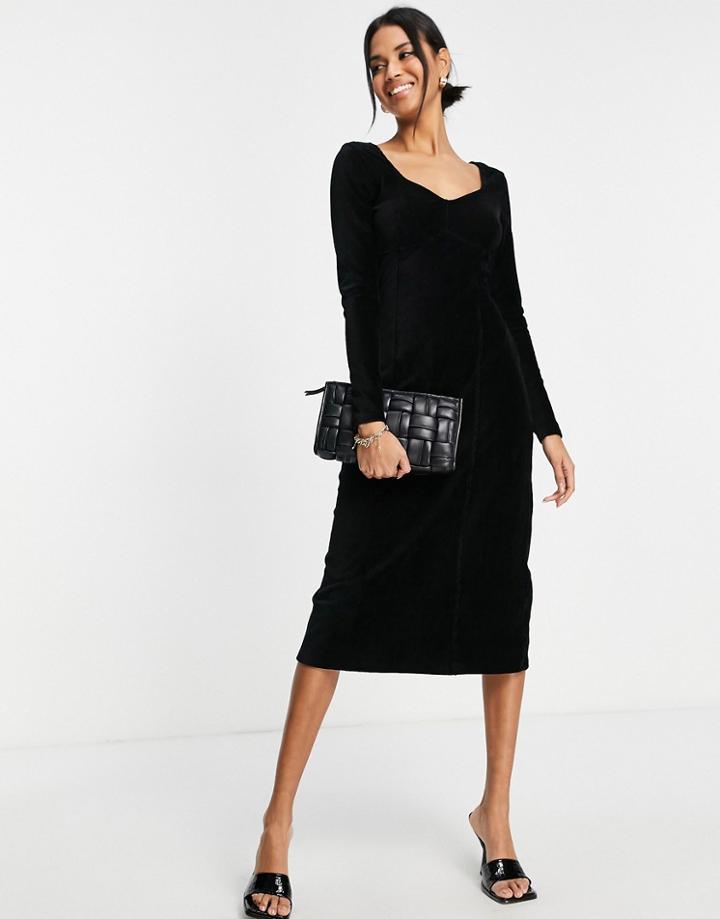 Whistles Sweetheart Neckline Cord Midi Dress In Black