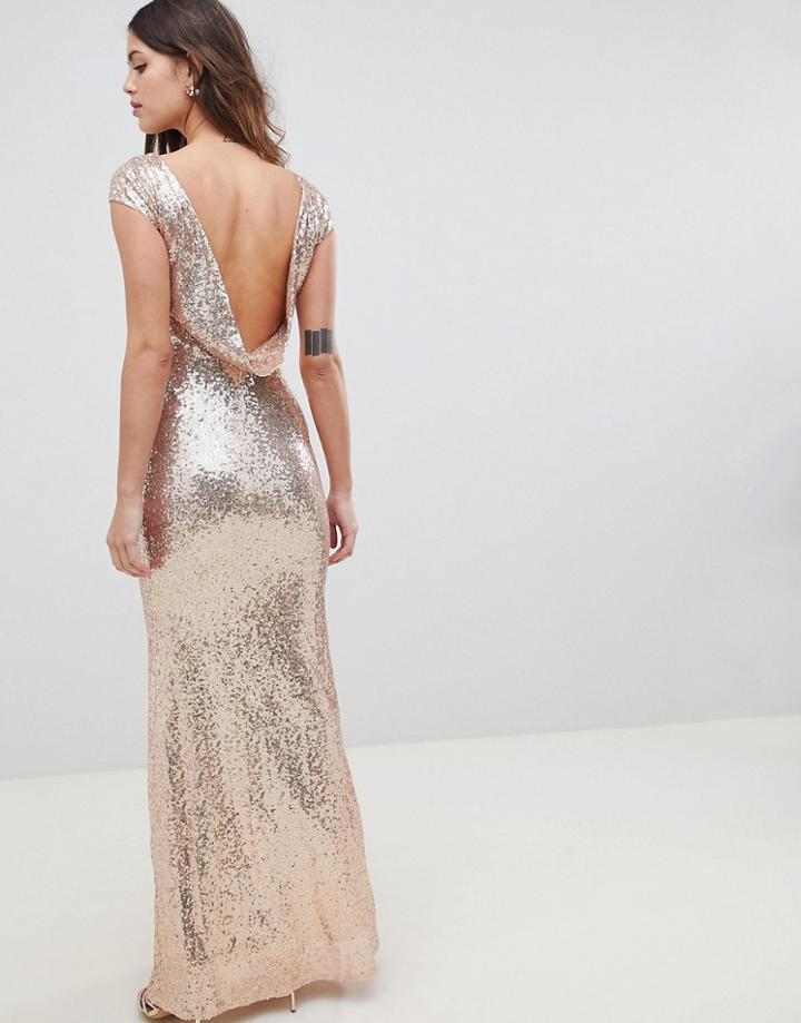 City Goddess Open Back Sequin Maxi Dress - Gold