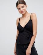 Asos Design Cami Wrap With Tie Side Detail - Black