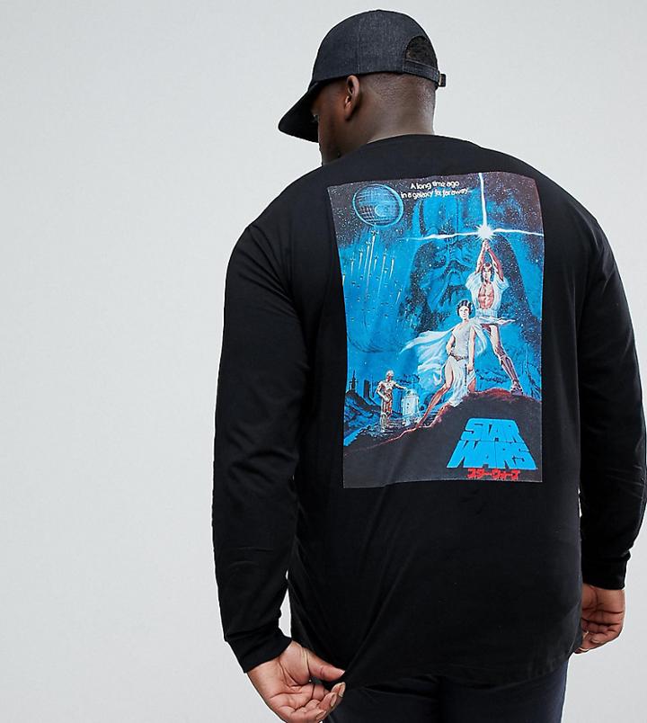Asos Plus Star Wars Relaxed Long Sleeve T-shirt With Leia And Luke Sleeve Print - Black