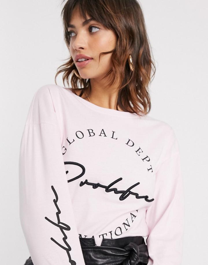 River Island Prolific Slogan Long Sleeve T-shirt In Pink
