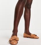Asos Design Wide Fit Mentor Bow Loafer Flat Shoes In Tan-brown