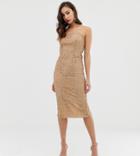 Asos Design Tall Square Neck Midi Pencil Dress In Lace - Beige