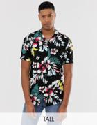 Le Breve Tall Floral Short Sleeve Revere Collar Shirt-black