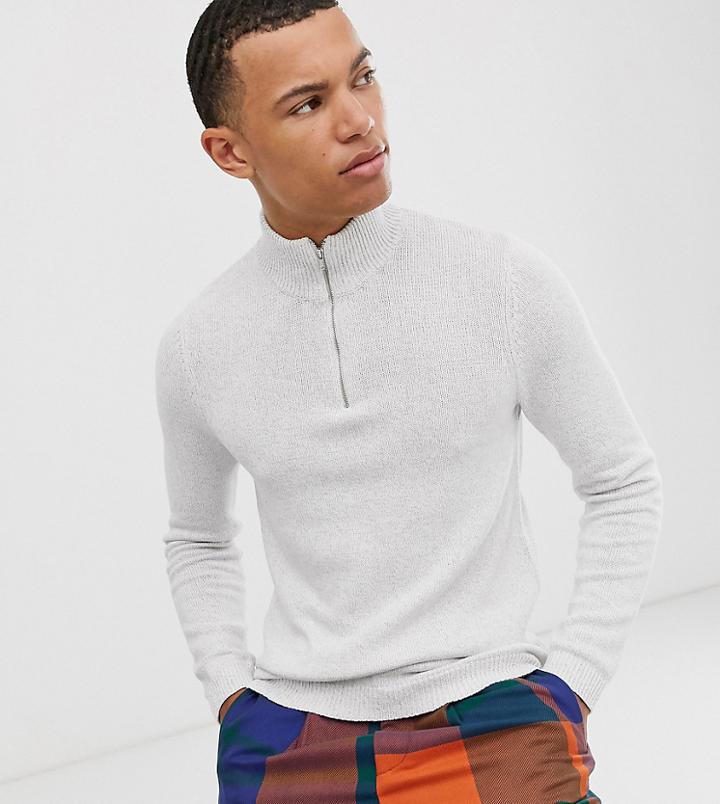 Asos Design Tall Midweight Half Zip Sweater In Ice Gray