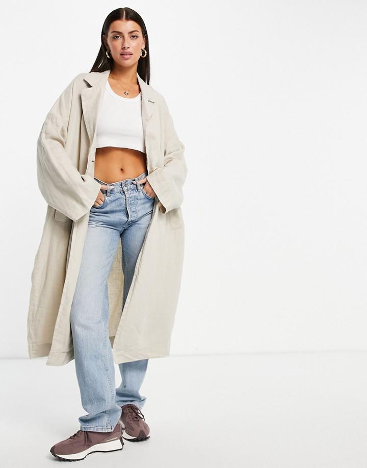 Mango Linen Oversized Coat With Back Pleat In Beige-neutral