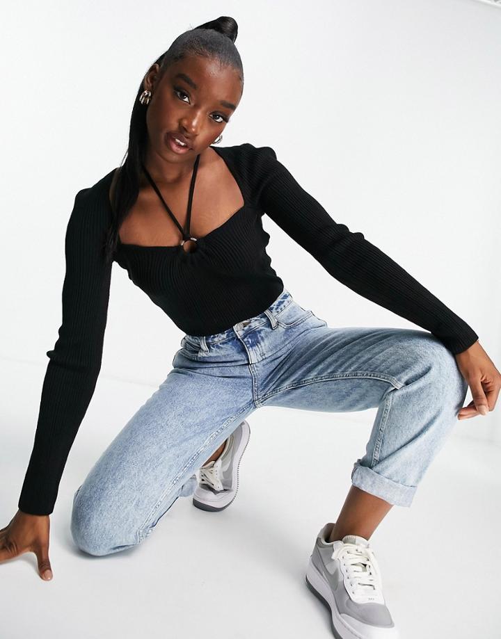 Asos Design Halter Neck Sweater With Ring Detail In Black