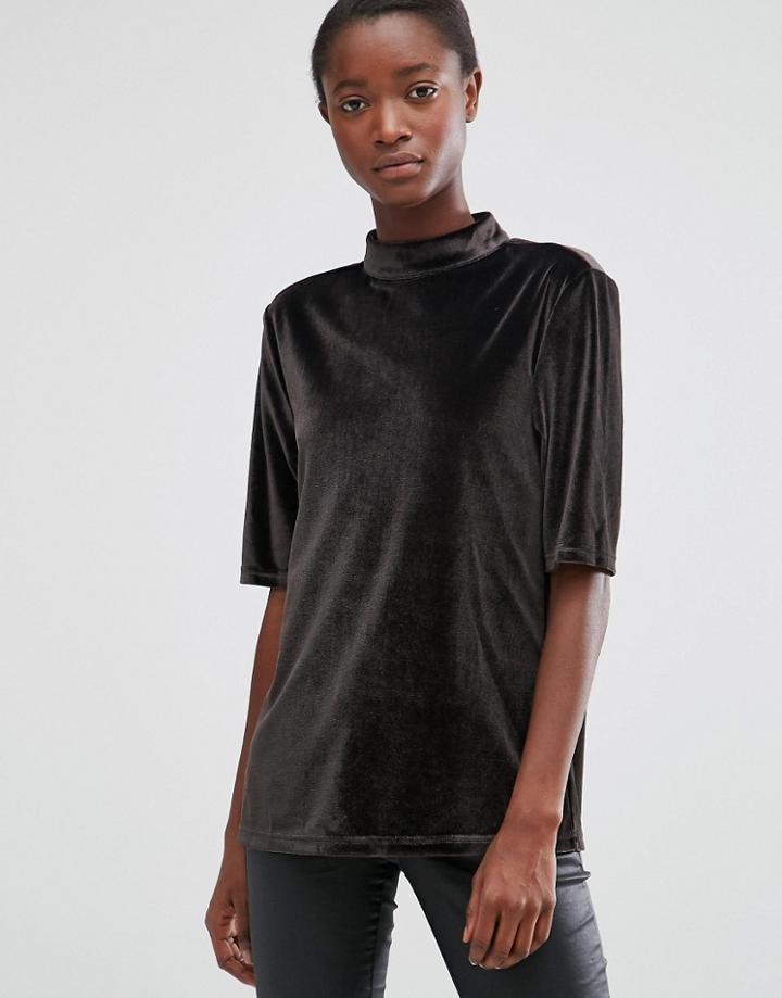B.young High Neck Velvet Top In Asphalt - Gray