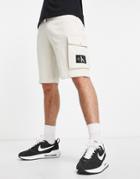 Calvin Klein Jeans Monogram Badge Sweat Shorts In Stone-white
