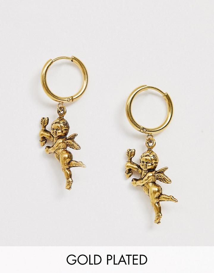 Regal Rose Gold Plated Cherub Hoop Earrings