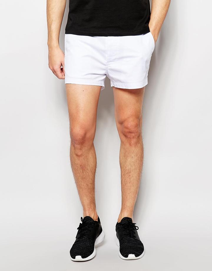 Asos Slim Chino Shorts In White In Extreme Short Length - White