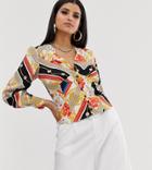 Outrageous Fortune Tall Button Through Blouse In Scarf Print - Multi