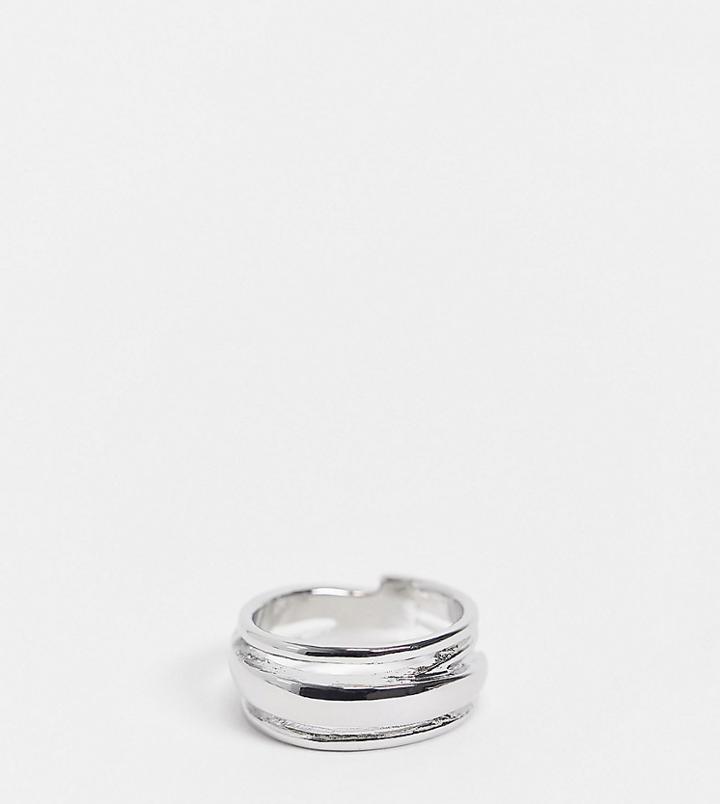 Asos Design Curve Ring In Chunky Ribbed Design In Silver Tone
