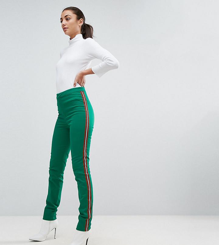 Asos Tall Cigarette Pants With Side Stripe In Green - Green