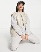 Topshop Quilted Oversized Liner Vest In Ecru-white