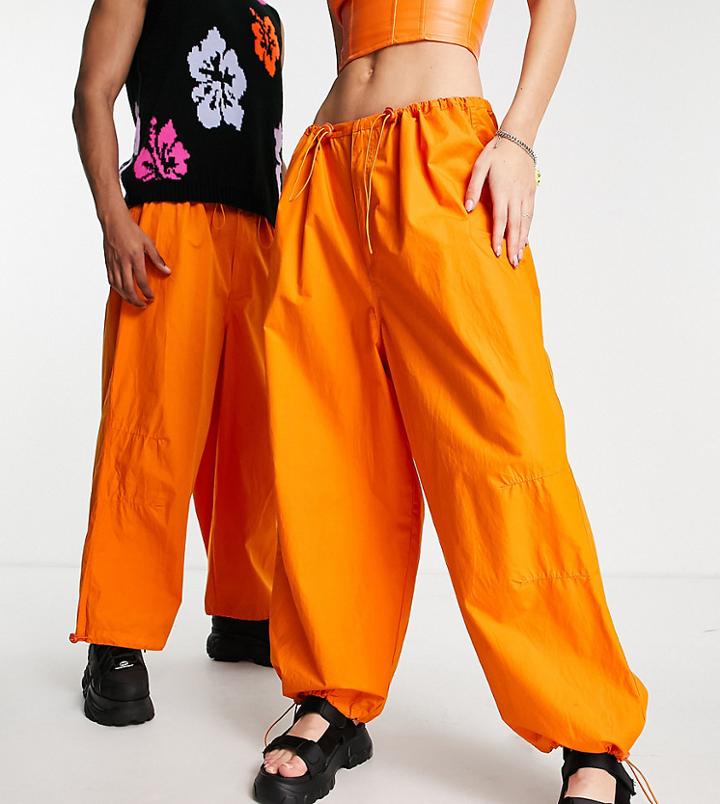 Collusion Unisex Parachute Pants In Orange