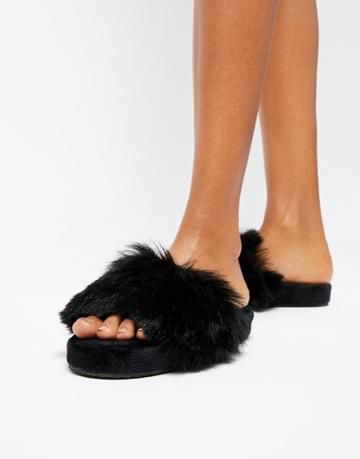 Boux Avenue Fluffy Slider Slippers - Black