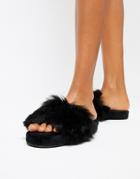Boux Avenue Fluffy Slider Slippers - Black