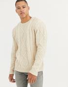 Asos Design Heavyweight Cable Knit Sweater In Oatmeal-beige