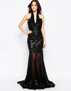 Forever Unique Suzette High Neck Fishtail Maxi Dress In Applique Lace - Black