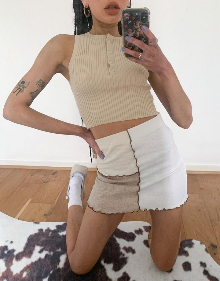 Asos Design Sleveless Knit Tank With Button Placket In Camel-neutral