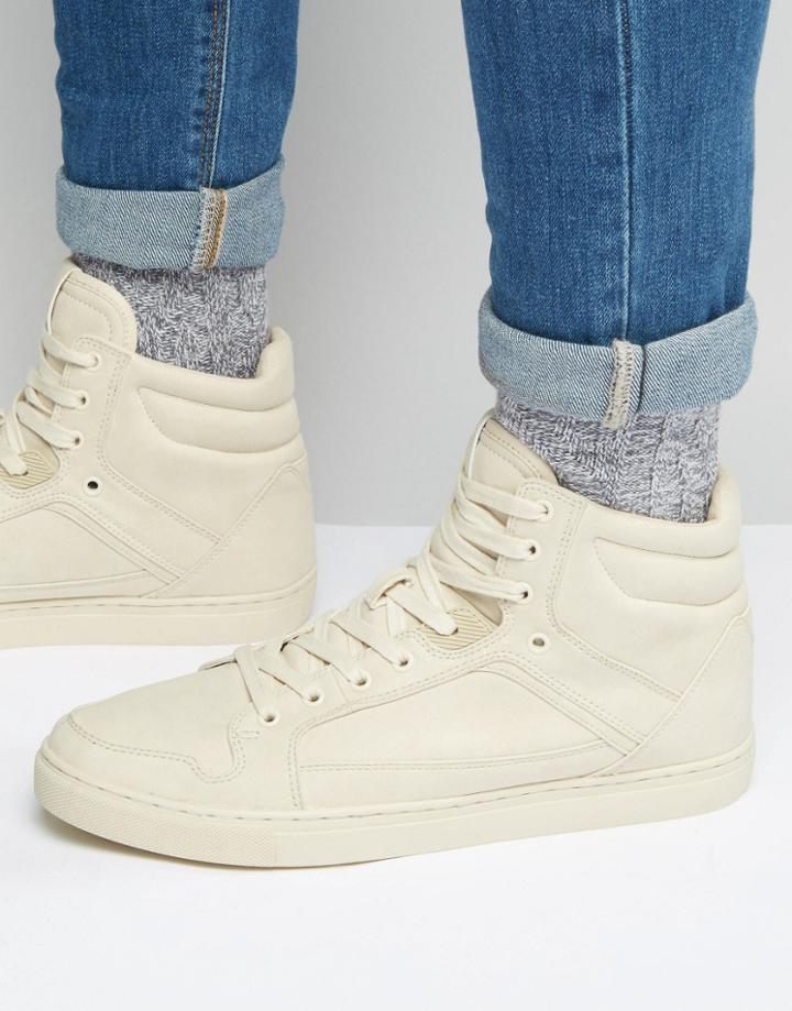 Asos Hi-top Sneakers In Stone With Panels - Taupe