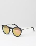 Asos Round Sunglasses With Metal Arms & Rose Gold Flash Lens - Black