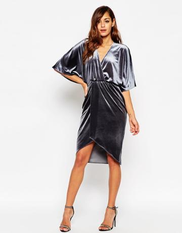Asos Velvet Midi Kimono Dress - Gray