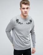 Asos Sweatshirt With Flower Embroidery - Gray