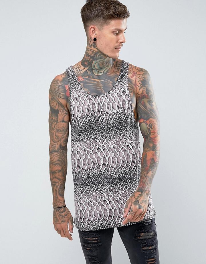 Roadies Of 66 Oversized Tank In Snake Print - Pink