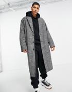 Asos Design Oversized Overcoat In Gray Check-grey