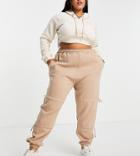 Public Desire Curve Ruched Tie Detail Sweatpants In Sand-neutral