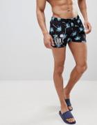 Asos Design Two-piece Swim Shorts With Space Ibiza & Palm Print In Super Short Length - Blue