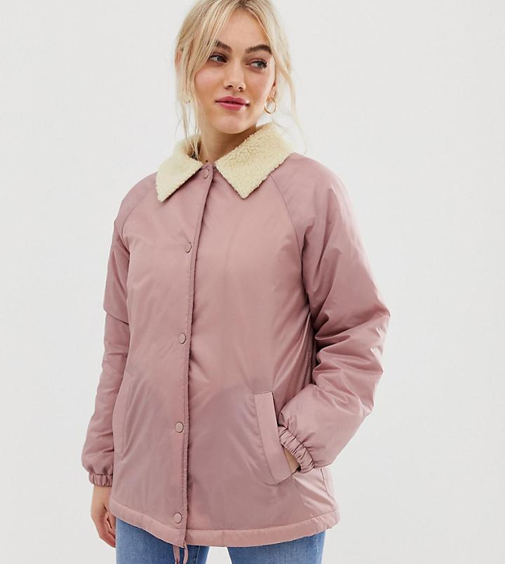 Asos Design Petite Fleece Collar Tech Jacket-pink