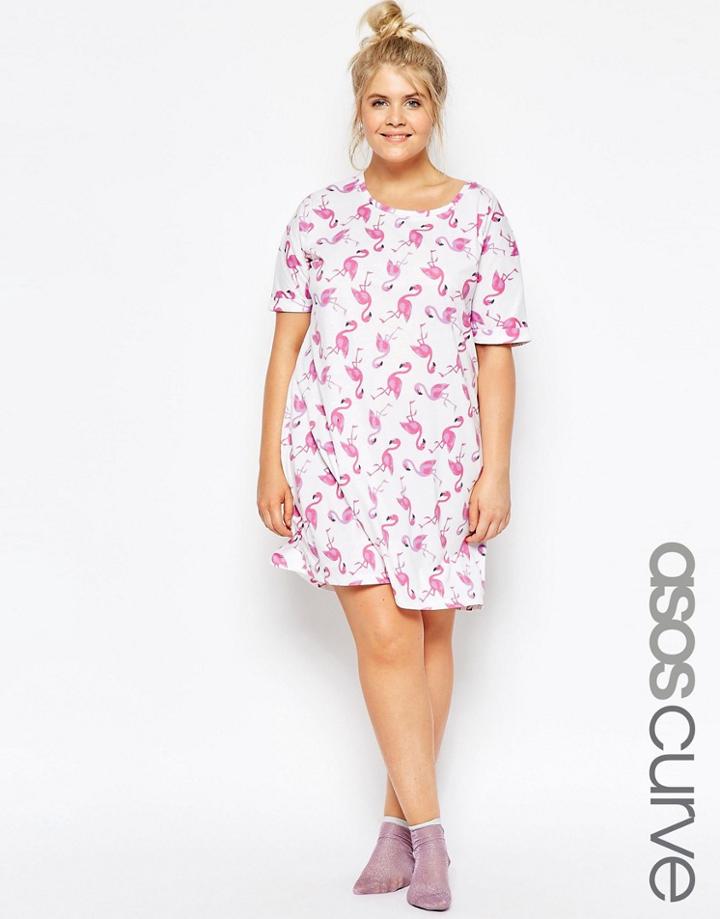 Asos Curve Flamingo Print Sleep Tee - White