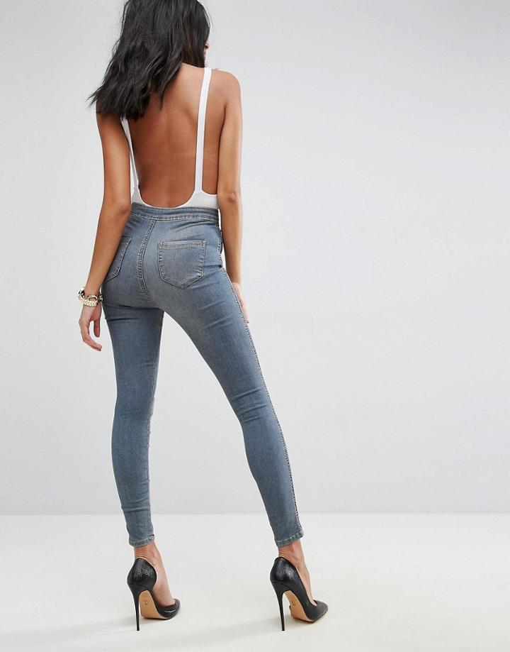Asos Rivington High Waisted Denim Jegging In Dita Aged Vintage Wash - Blue