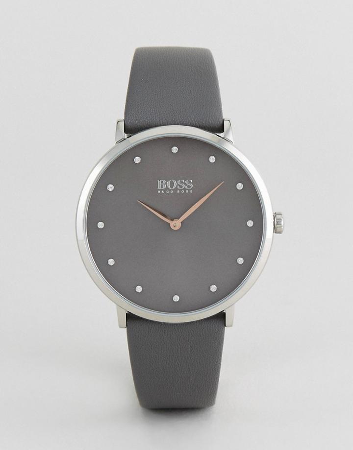 Boss By Hugo Boss 1502413 Jillian Leather Watch In Gray - Gray