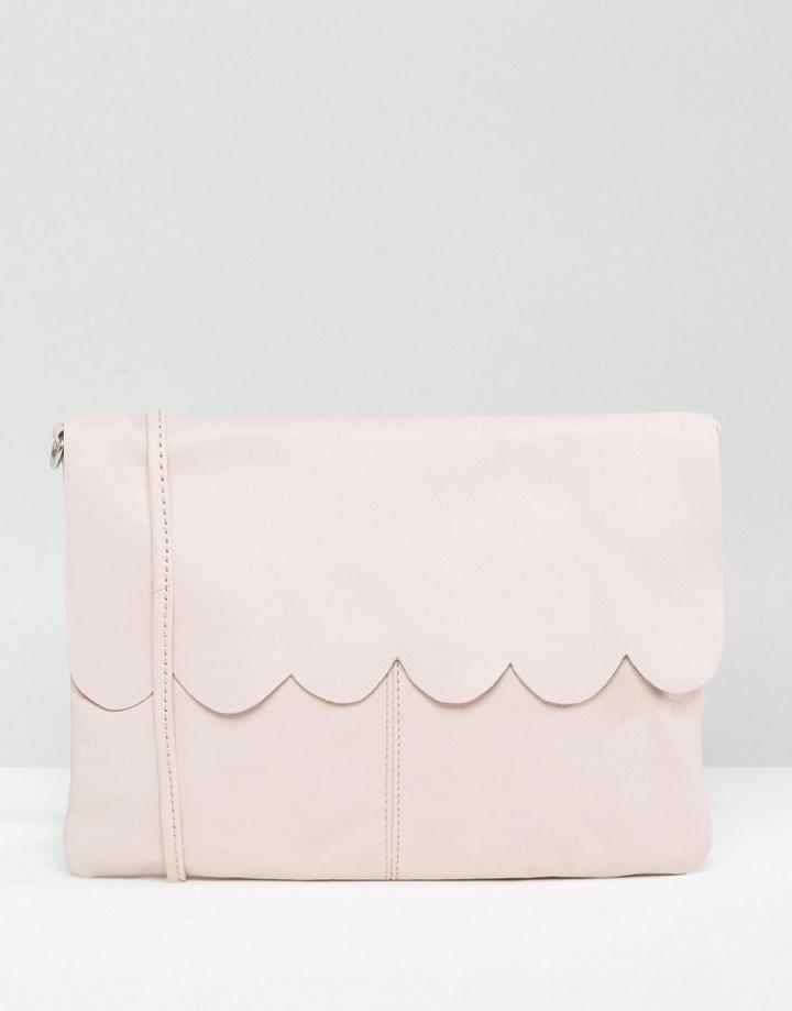 Asos Leather Scallop Cross Body With Detachable Strap - Pink