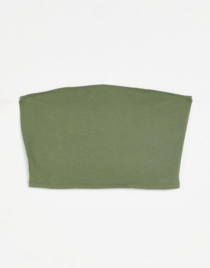 Asos Design Hourglass Ultimate Bandeau Crop Top In Cotton In Khaki - Mgreen