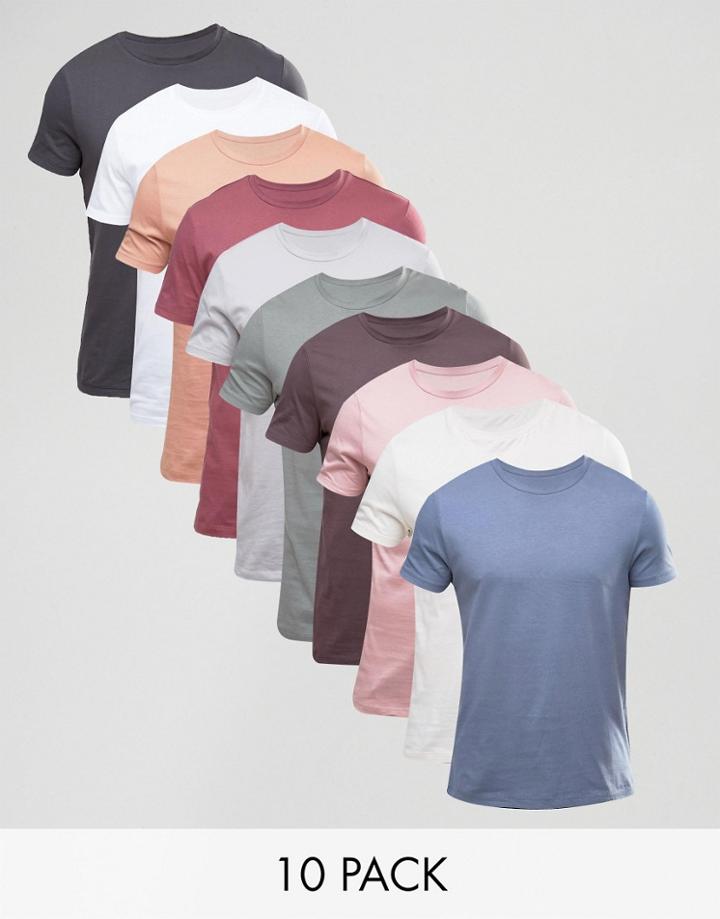 Asos 10 Pack Crew Neck T-shirt Save - Multi