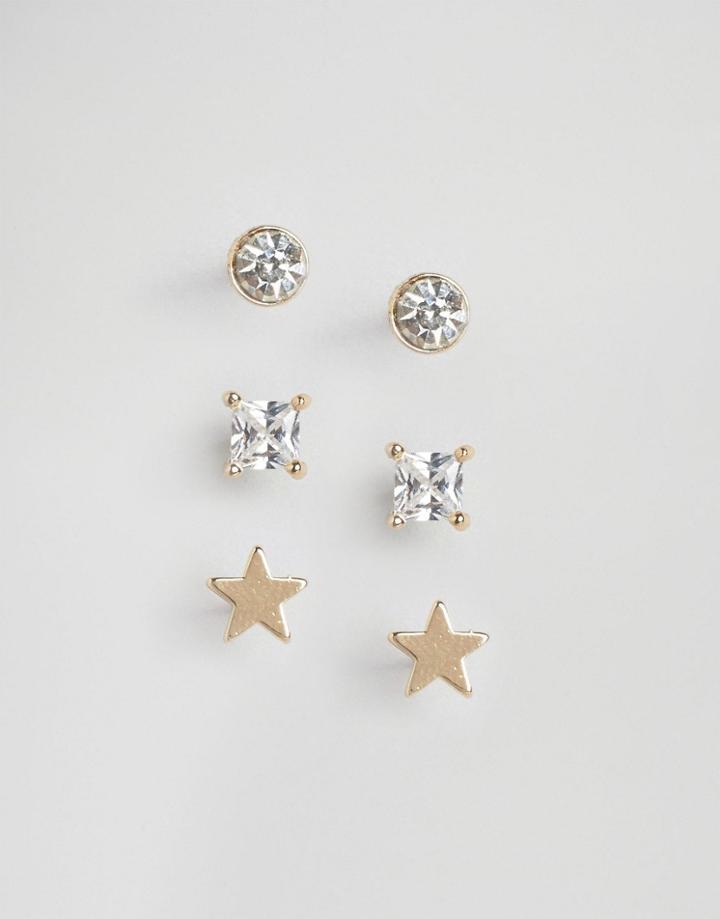 Cara Ny 3 Rhinestone Stud Earring Set - Gold