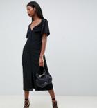 Fashion Union Tall Maxi Dress With Flutter Sleeves-black