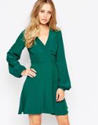 Asos Skater Dress With Wrap Front Detail - Green