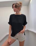 Asos Design Oversized Woven Tee With Roll Sleeve In Black