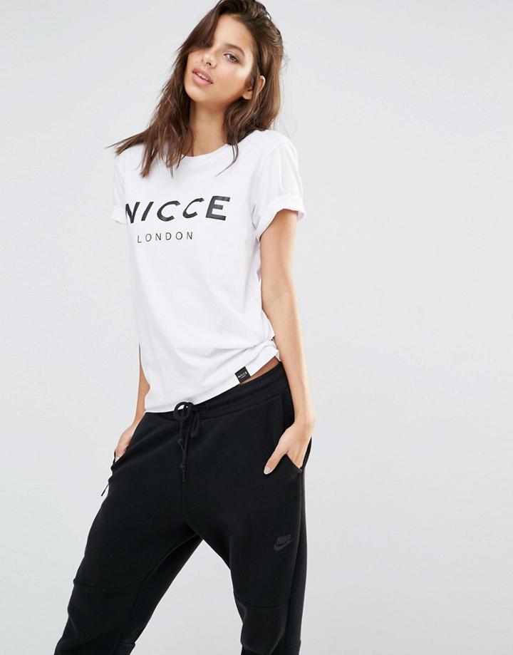 Nicce London Oversized Boyfriend T-shirt With Front Logo - White