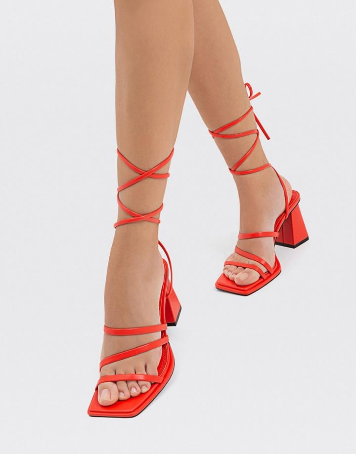 Stradivarius Strappy Block Heel Sandals In Orange